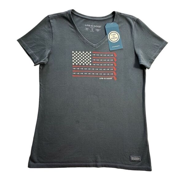 Life is Good Women’s SMALL Golf Flag V Neck T-Shirt - NWT - Picture 1 of 6
